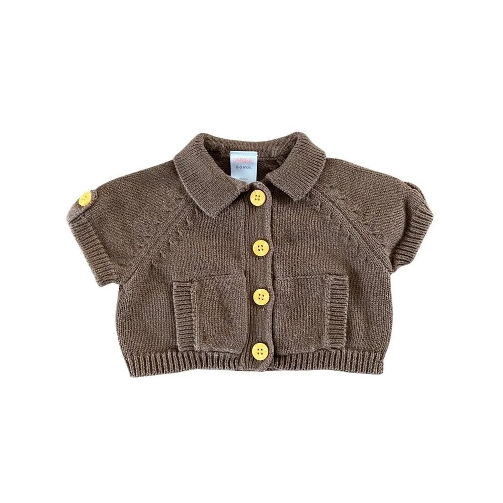 Gymboree cotton knit short sleeve button-front collared pocket cardigan